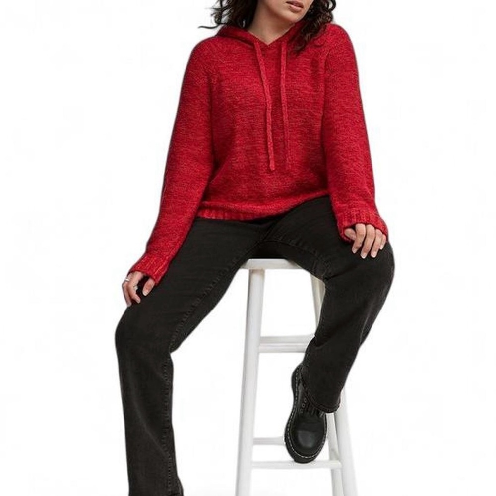 Torrid Sweater Sz 1XL Textured Boxy Hoodie Cozy Red Knitted 100% Cotton Pullover - Picture 3 of 7